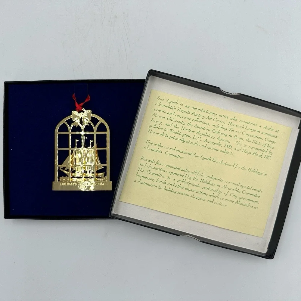 1994 Holidays in‎ Alexandria Brass Ornament Sailboat w/ Box by Sue Lynch VTG